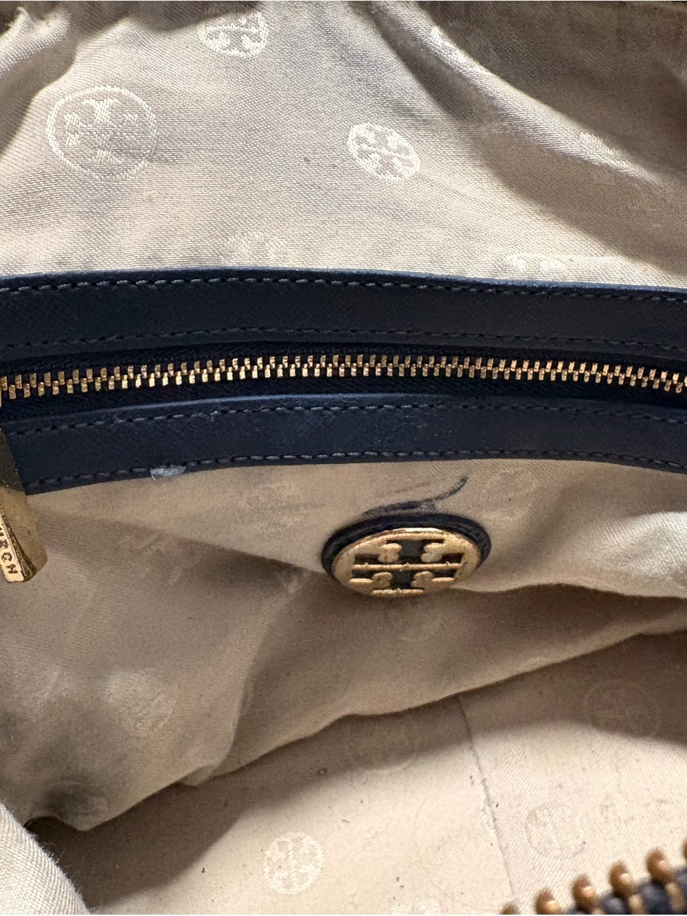 Tory Burch Navy Perforated Logo Satchel with Gold Hardware (REHAB) - Picture 7 of 9